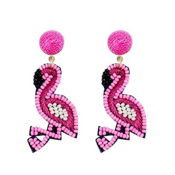 Seed bead pink flamingo earrings NWT - Picture 2 of 5